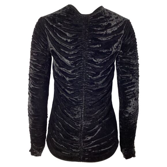 Dries Van Noten Ruched Long Sleeve Top in Black Velvet - Picture 3 of 6